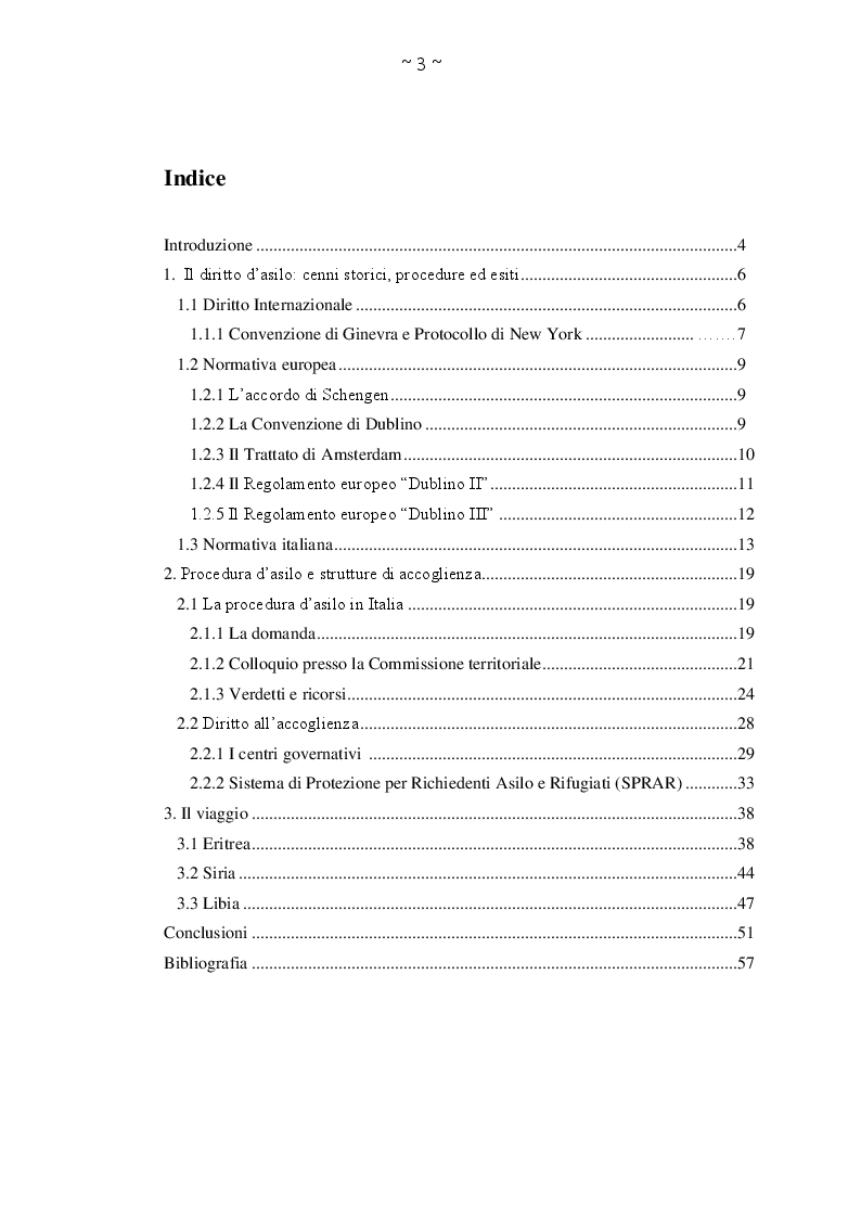 Indice della tesi: Asilo politico tra diritto all'accoglienza e condanna alla disumanizzazione, Pagina 1