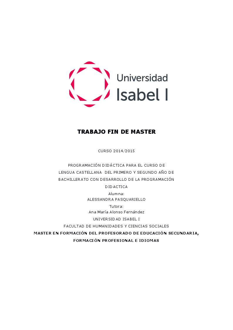 Anteprima della tesi: Programación Didáctica de Lengua Castellana de 1° Y 2º de Bachillerato, Pagina 1