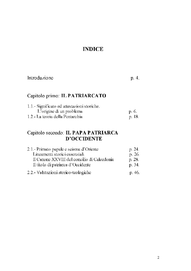 Indice della tesi: Primato papale e patriarcato d'Occidente, Pagina 1