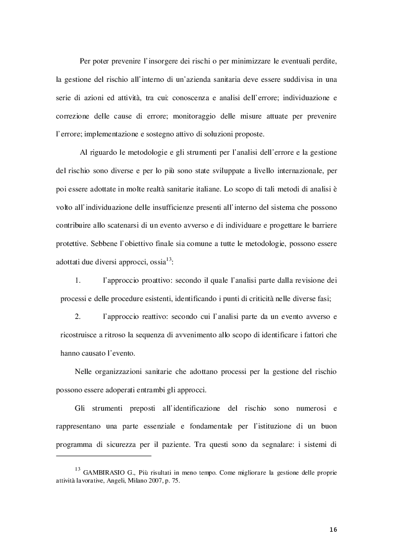 Estratto dalla tesi: La prevenzione del Rischio Clinico attraverso il metodo Fmeca
