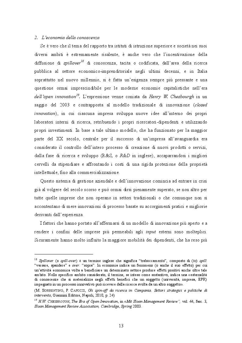 Estratto dalla tesi: Spin off e trasferimento tecnologico: l'università si fa impresa.