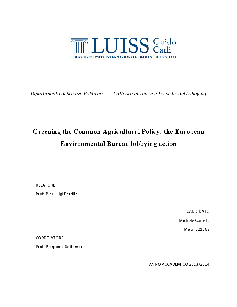 Anteprima della tesi: Greening the Common Agricultural Policy: the European Environmental Bureau lobbying action, Pagina 1