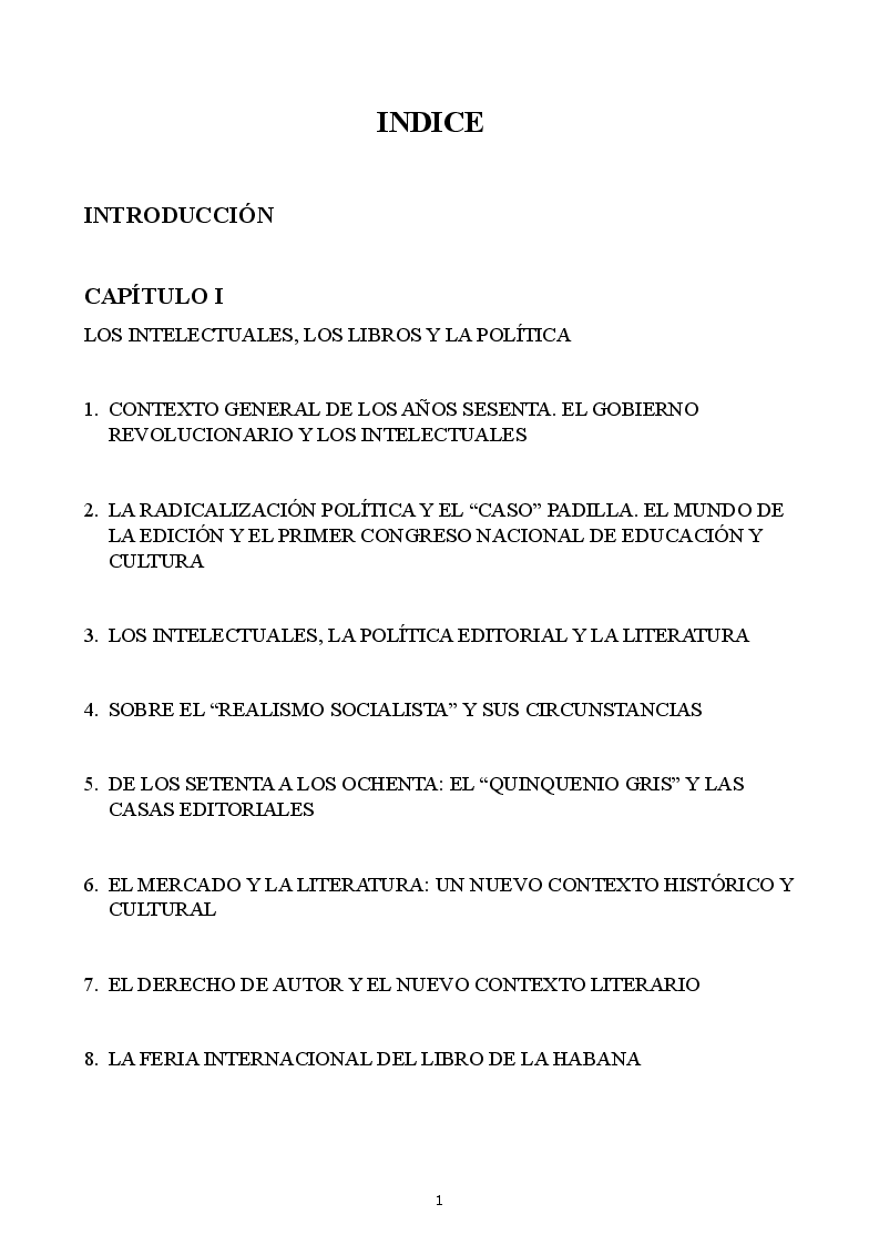 Indice della tesi: La política editorial en el regimen cubano , Pagina 1