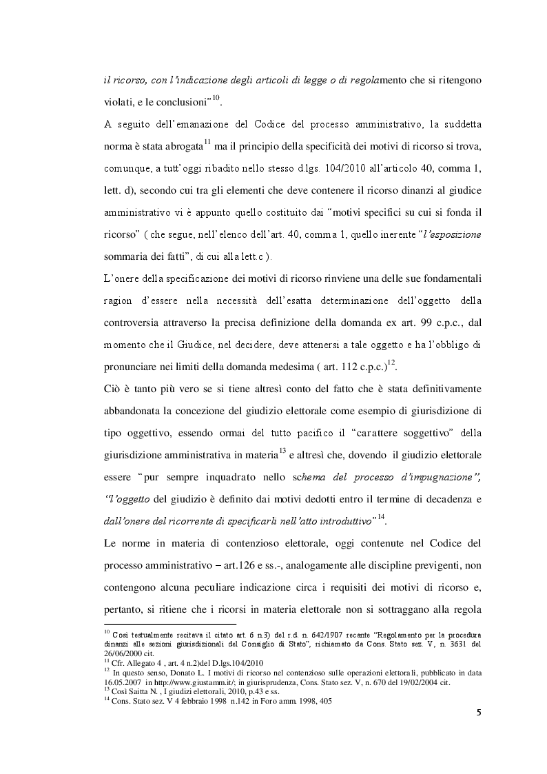 Estratto dalla tesi: Specificità dei motivi di ricorso e onere della prova nel processo in materia di operazioni elettorali