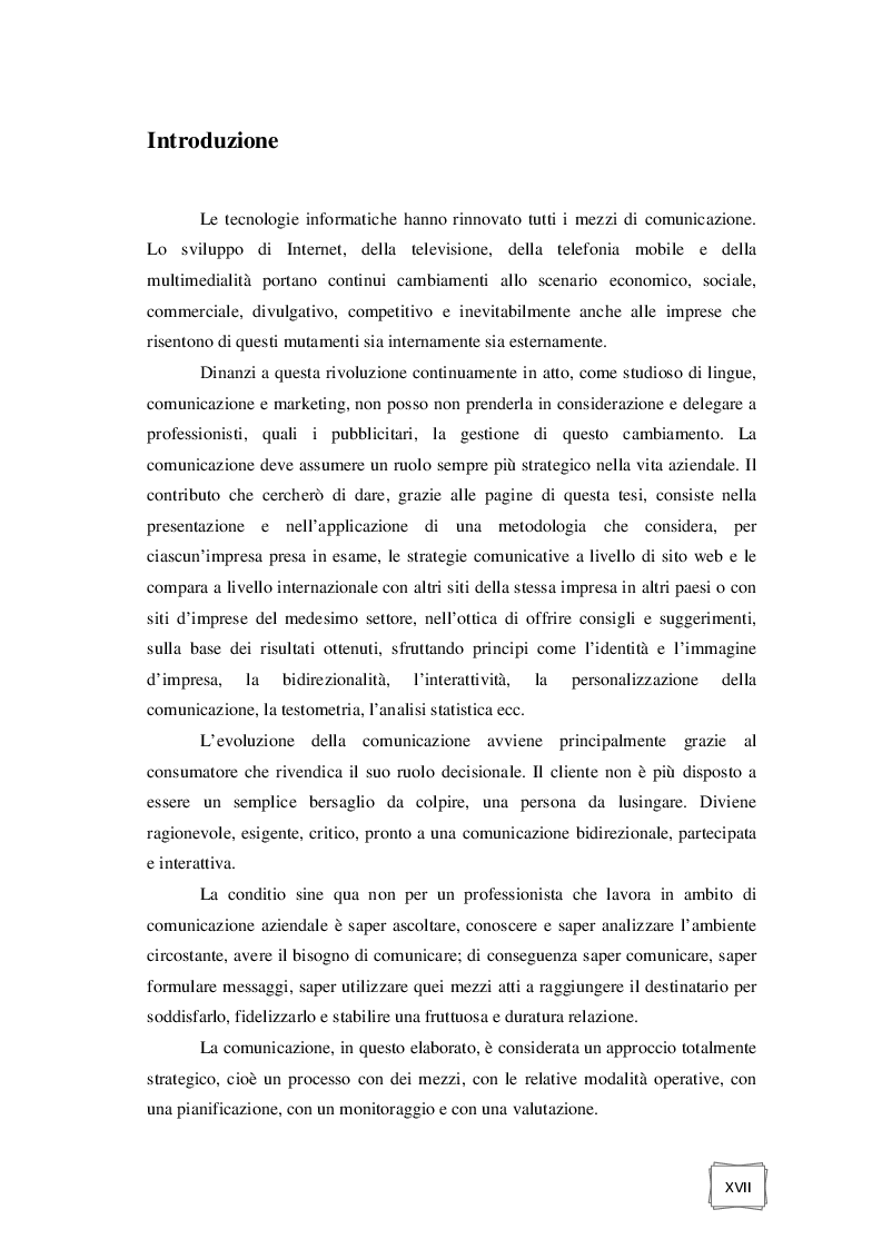 Estratto dalla tesi: Comunicazione aziendale online: metodologia internazionale di analisi testometrica e statistica.