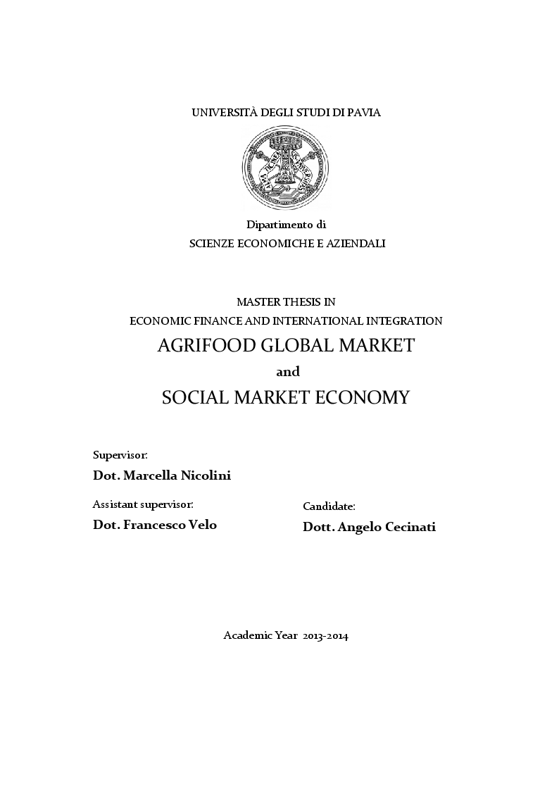 Anteprima della tesi: Agrifood Global Market and Social Market Economy, Pagina 1