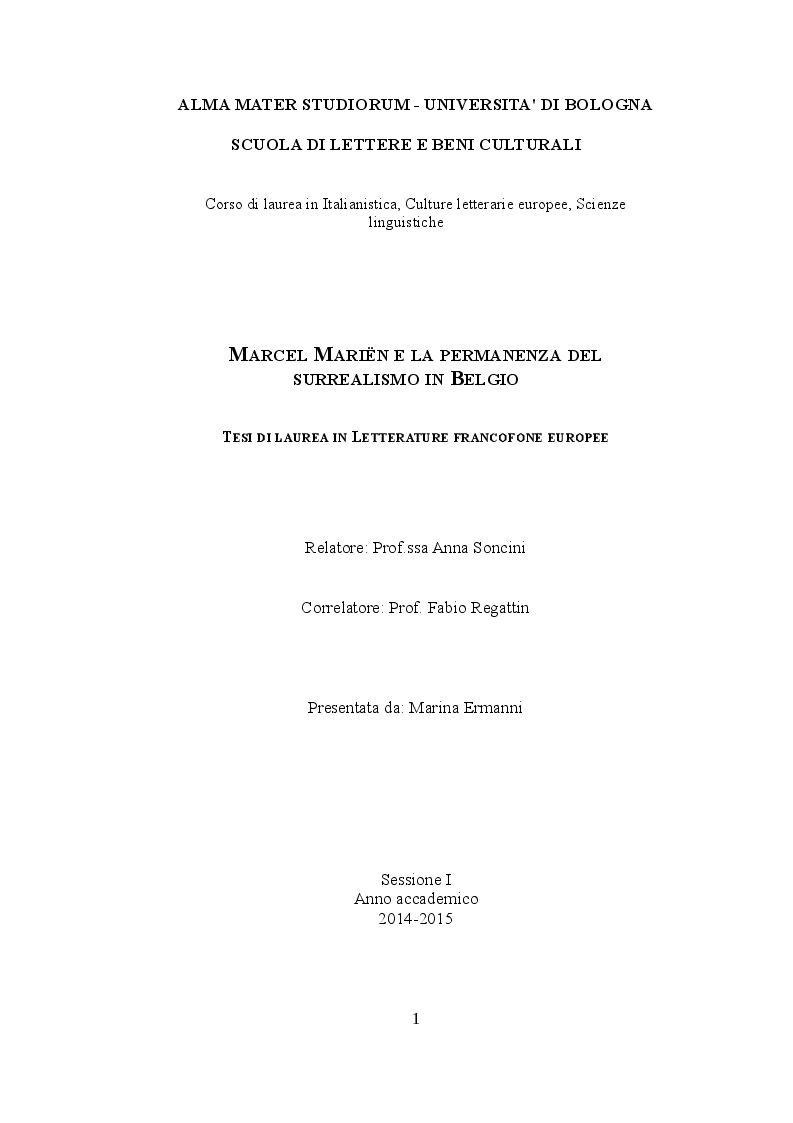 Anteprima della tesi: Marcel Mariën e la permanenza del surrealismo in Belgio, Pagina 1