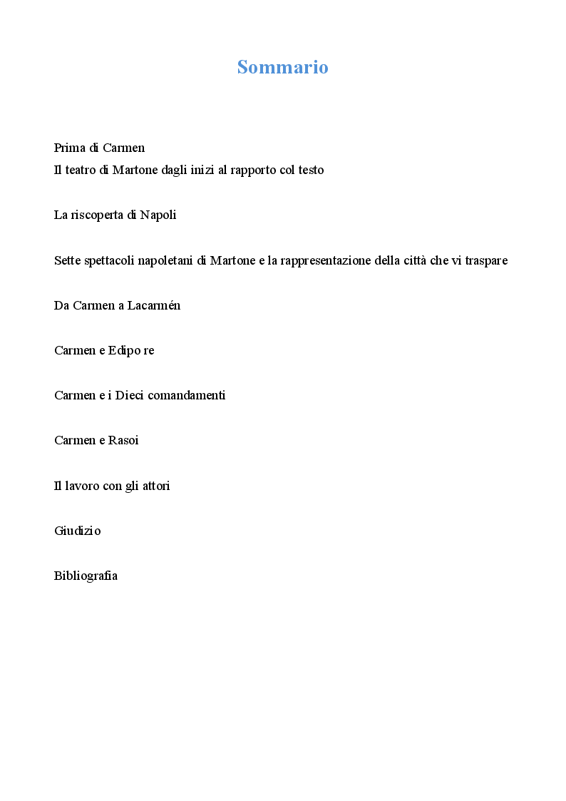 Indice della tesi: Da Carmen a Lacarmén: una regia di Mario Martone, Pagina 1