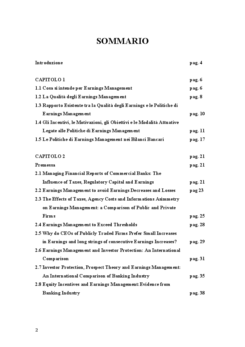 Indice della tesi: Earnings Management in the Banking Industry, Pagina 1