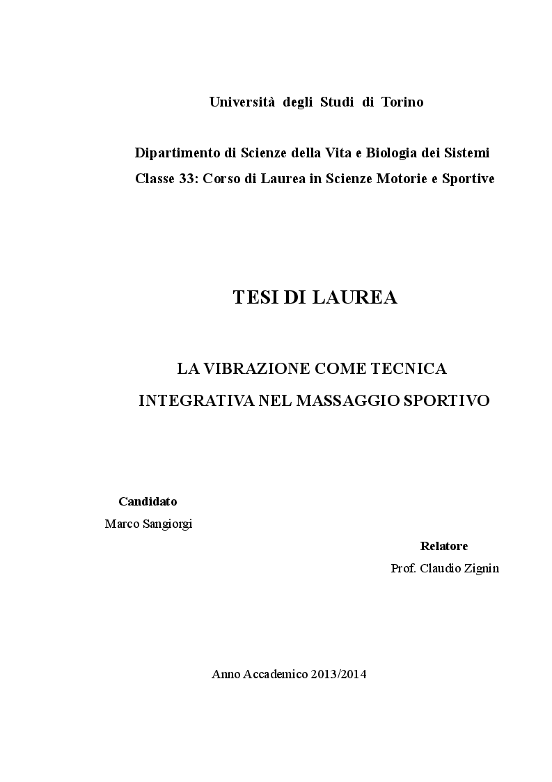 Anteprima della tesi: La vibrazione come tecnica integrativa nel massaggio sportivo, Pagina 1