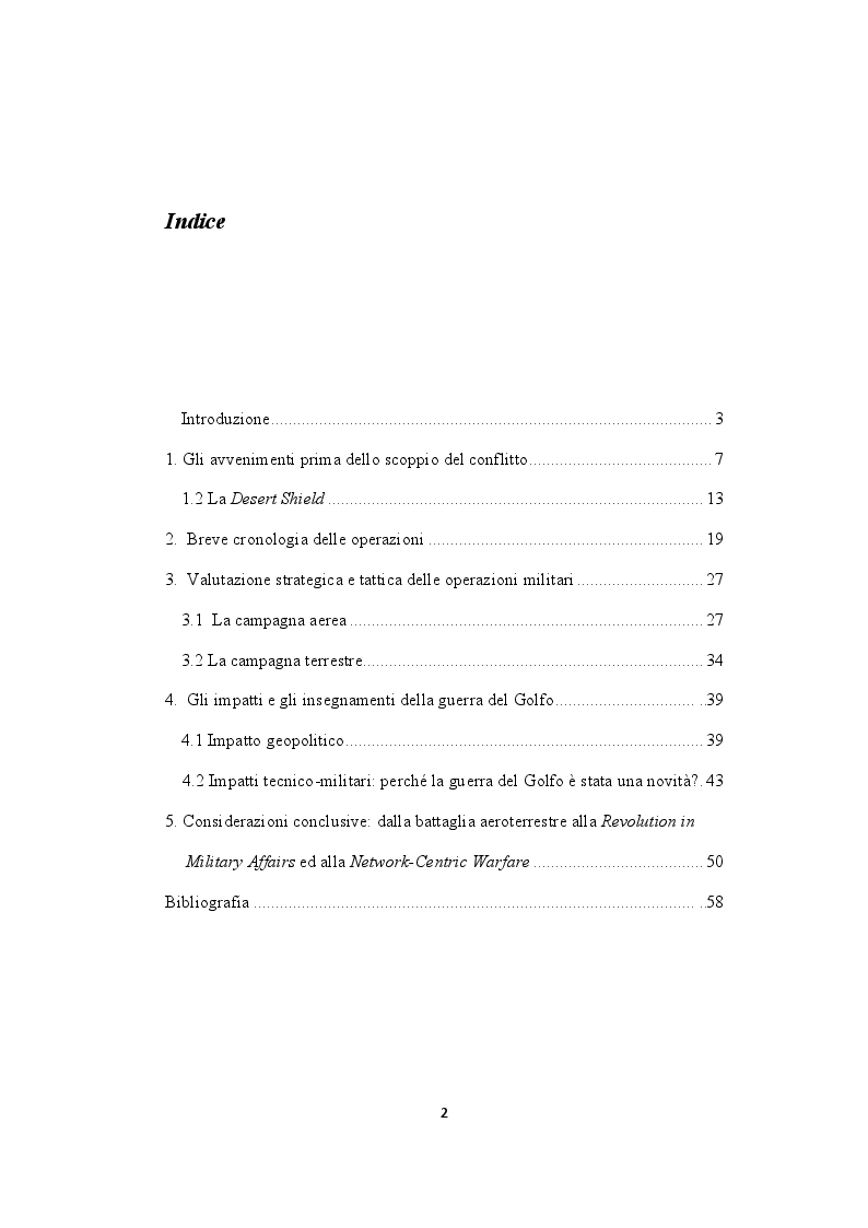 Indice della tesi: Desert Storm - un nuovo tipo di guerra?, Pagina 1