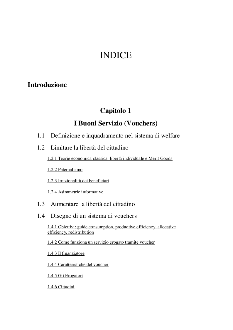 Indice della tesi: L'esenzione fiscale in Valla d'Aosta: storia e analisi di un servizio gestito tramite buoni servizio (vouchers), Pagina 1