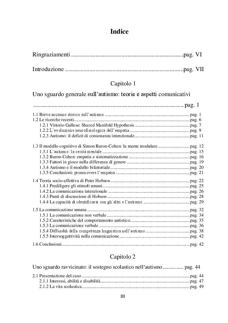 Indice della tesi: Il sostegno scolastico al preadolescente autistico: studio di un caso, Pagina 1