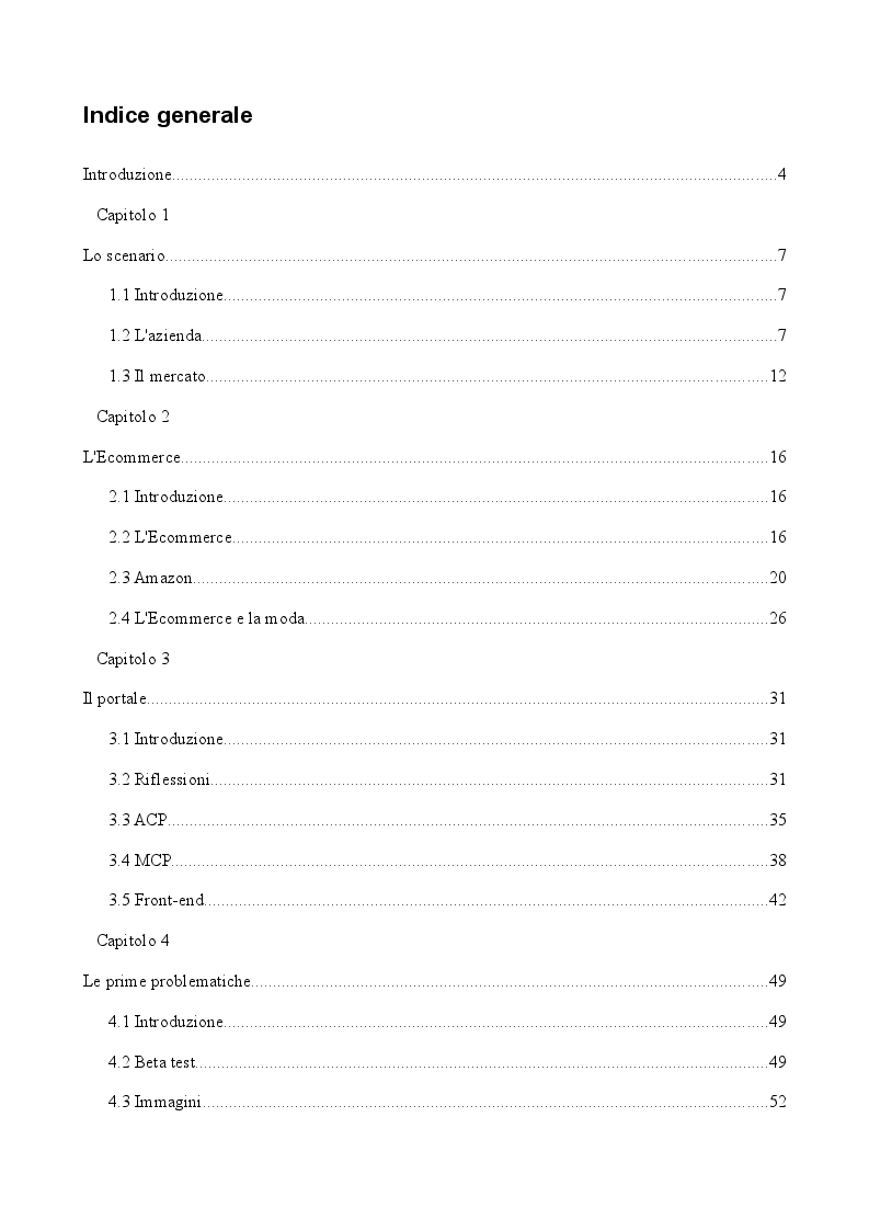 Indice della tesi: Nascita e sviluppo di un portale Ecommerce: il caso STYLE UP! Web, Pagina 1