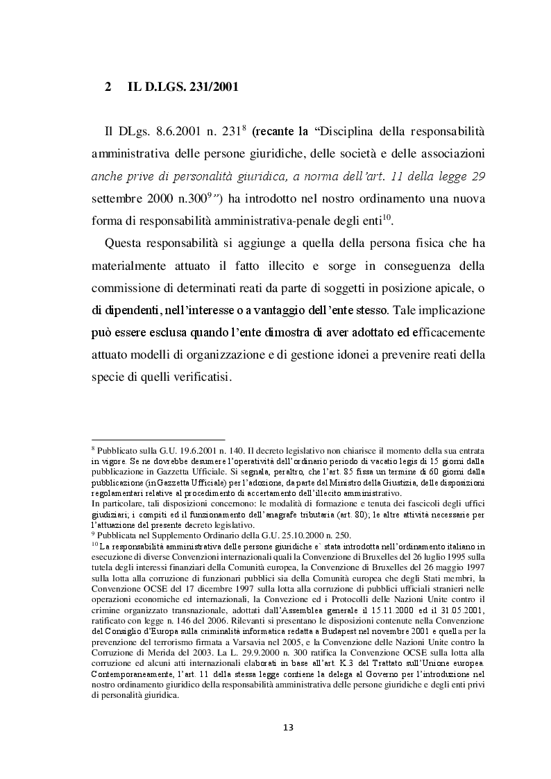 Estratto dalla tesi: L'ERM nel contesto normativo internazionale ed impatto sulla disciplina italiana. Peculiarità ed effetti applicativi del D.Lgs. n.231/2001