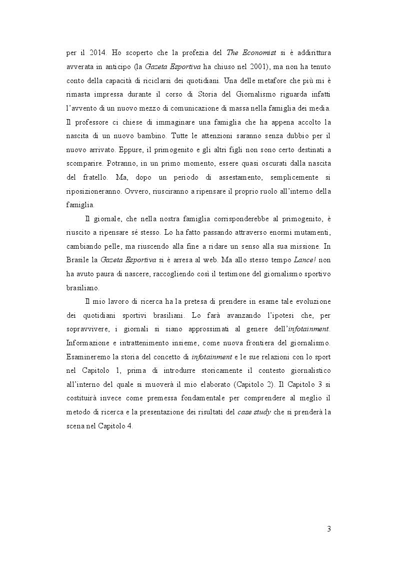 Anteprima della tesi: Infotainment e carta stampata: il caso dei quotidiani sportivi brasiliani, Pagina 3