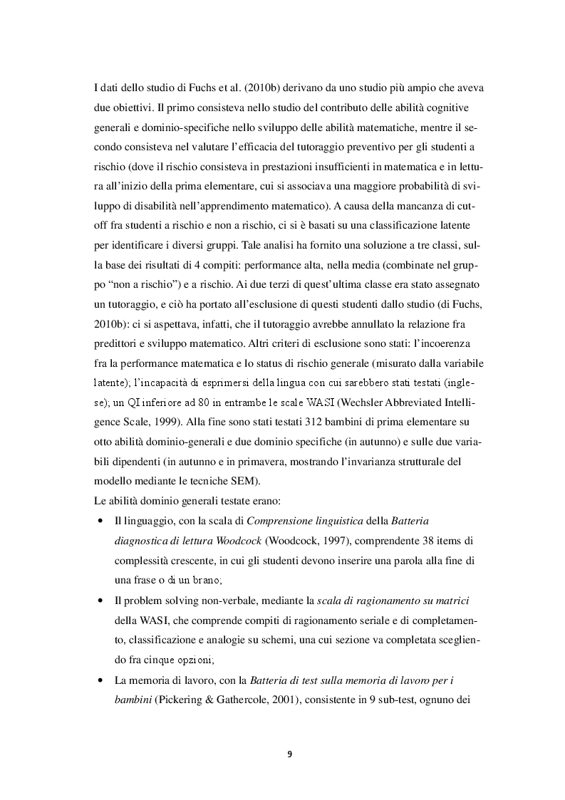 Estratto dalla tesi: Abilità dominio-generali e abilità dominio specifiche nell'apprendimento matematico