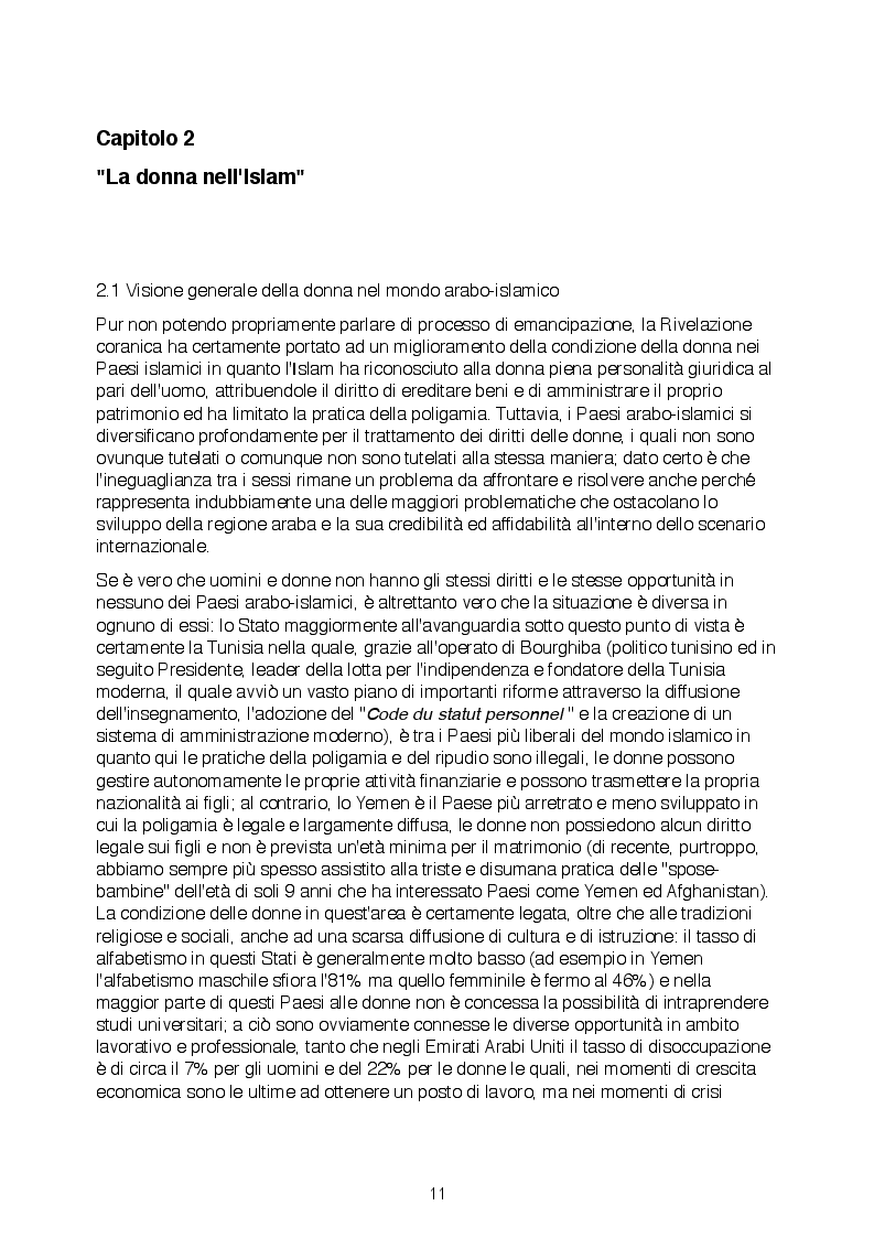 Estratto dalla tesi: ISLAM: La donna uguale davanti a Dio, diversa davanti agli uomini