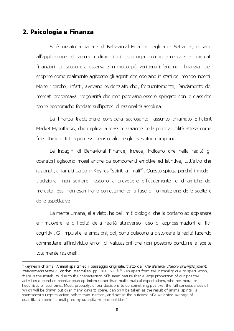 Estratto dalla tesi: Behavioral Finance: Irrazionalità degli investitori e bias comportamentali