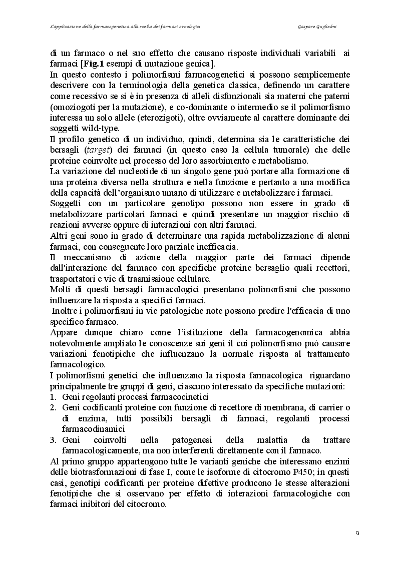 Estratto dalla tesi: L’applicazione della farmacogenetica alla scelta dei farmaci oncologici