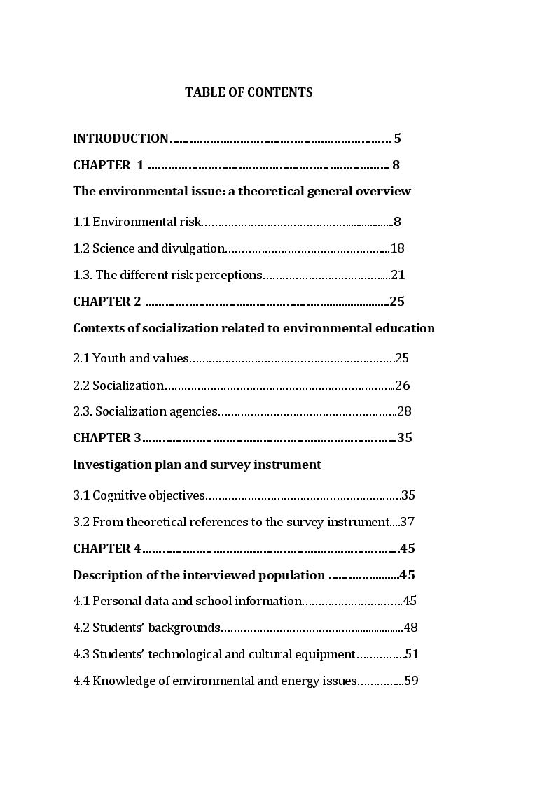 Indice della tesi: Environmental risk and technological progress in young people's perception and practices, Pagina 1