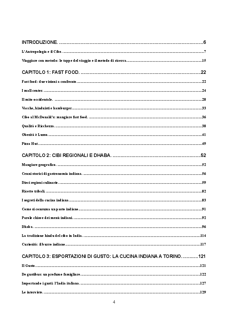 Indice della tesi: Fast India. Compromessi di globalizzazione culinaria, Pagina 1
