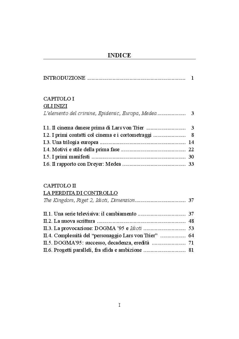 Indice della tesi: Il cinema di Lars von Trier: sfida alle regole, Pagina 1