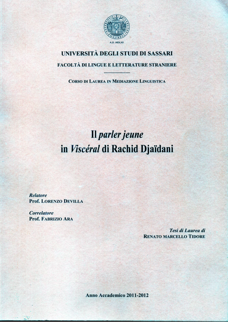 Anteprima della tesi: Il Parler jeune in ''Viscéral'' di Rachid Djaidani, Pagina 1
