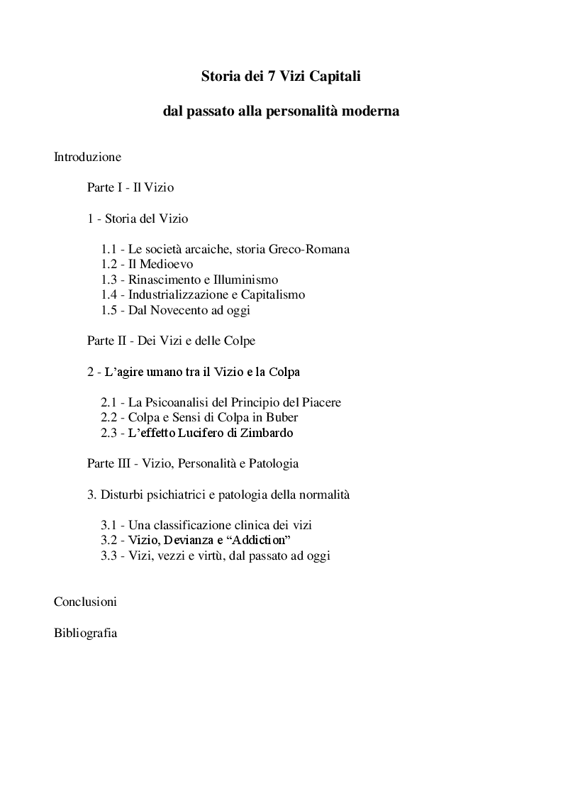 Indice della tesi: Storia dei 7 Vizi Capitali, dal passato alla personalità moderna, Pagina 1