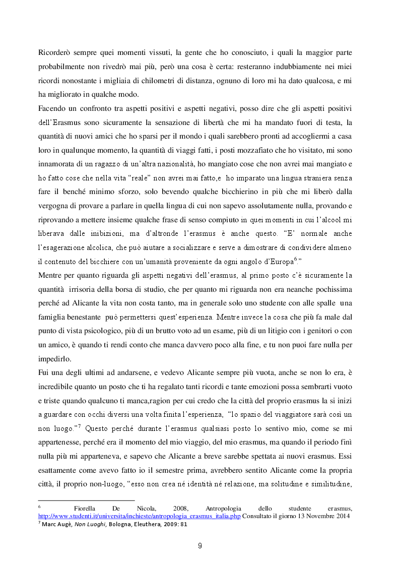 Estratto dalla tesi: No pasa nada soy erasmus: L'etnografia di un erasmus ad Alicante