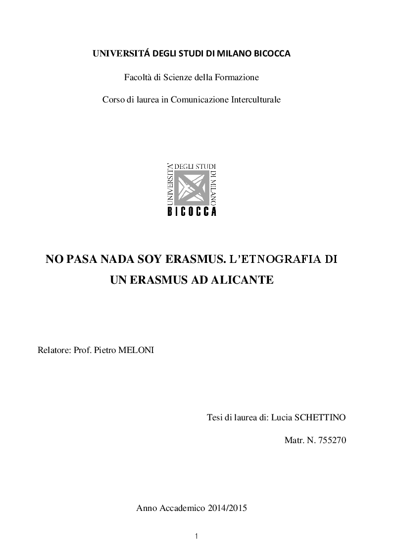 Anteprima della tesi: No pasa nada soy erasmus: L'etnografia di un erasmus ad Alicante, Pagina 1