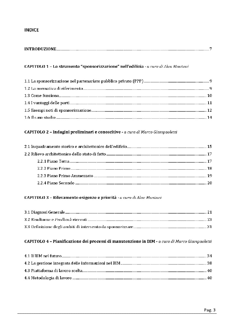 Indice della tesi: Lo strumento ''sponsorizzazione'' per la riqualificazione edilizia: il caso della sede di Architettura della Sapienza Università di Roma - Via Gramsci, Pagina 1