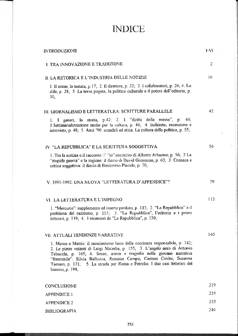 Indice della tesi: La Repubblica e il gusto letterario degli anni '90, Pagina 1