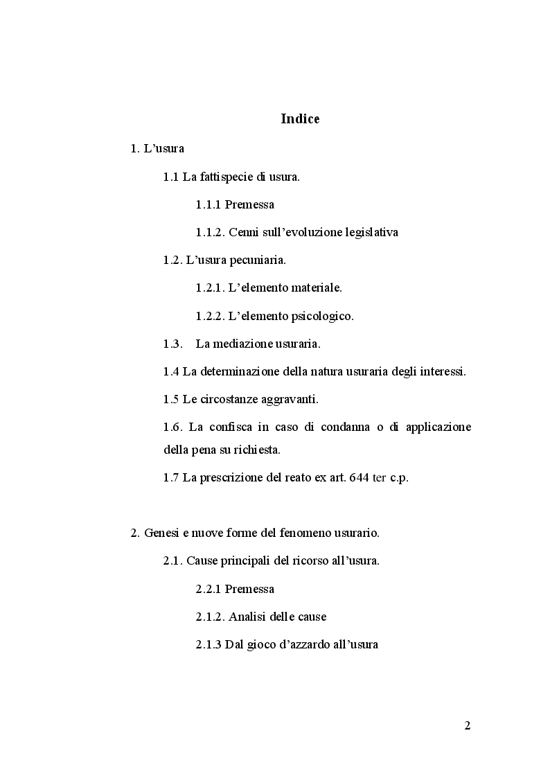 Indice della tesi: L'Usura, Pagina 1