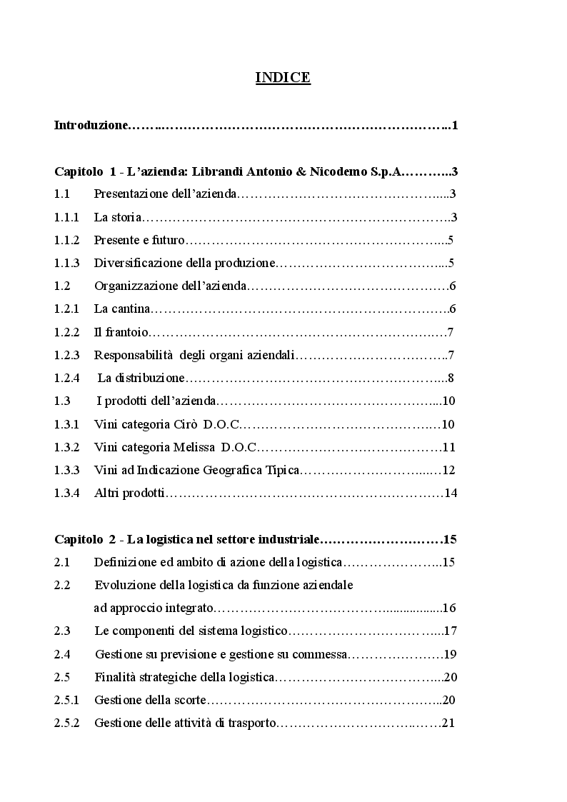 Indice della tesi: Previsione della domanda: un caso aziendale, Pagina 1