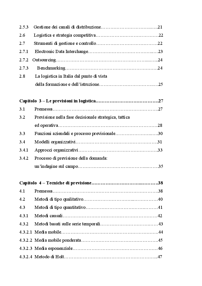 Indice della tesi: Previsione della domanda: un caso aziendale, Pagina 2
