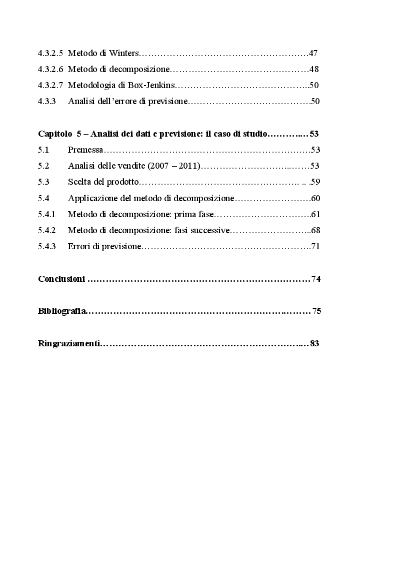 Indice della tesi: Previsione della domanda: un caso aziendale, Pagina 3