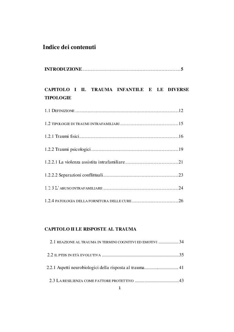 Indice della tesi: I traumi infantili: la Sindrome di Munchhausen per procura, Pagina 1