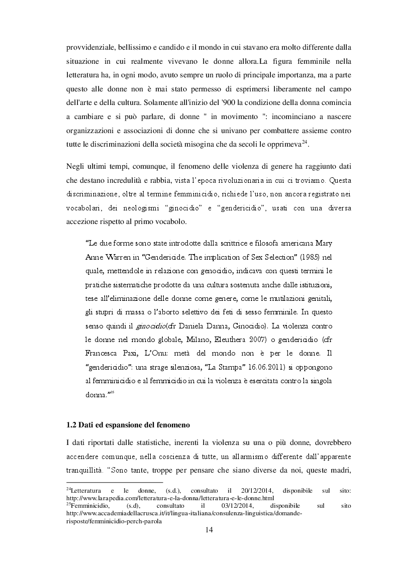 Estratto dalla tesi: Femminicidio: quando il maltrattamento ti calpesta l'anima