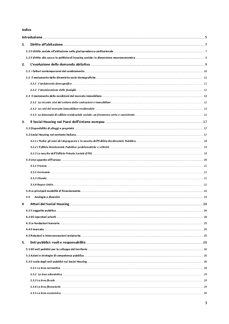 Indice della tesi: Social Housing: Sviluppo, Realizzazione e Gestione, Pagina 1