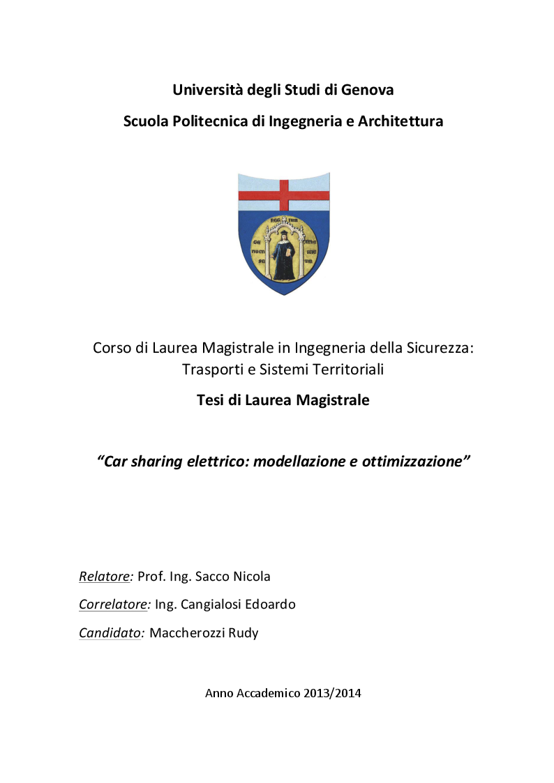 Anteprima della tesi: Car sharing elettrico: modellazione e ottimizzazione, Pagina 1