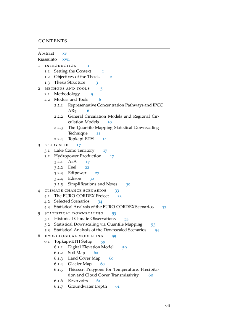 Indice della tesi: Effects of Climate Change on Hydrology and Hydropower Systems in the Italian Alps, Pagina 1