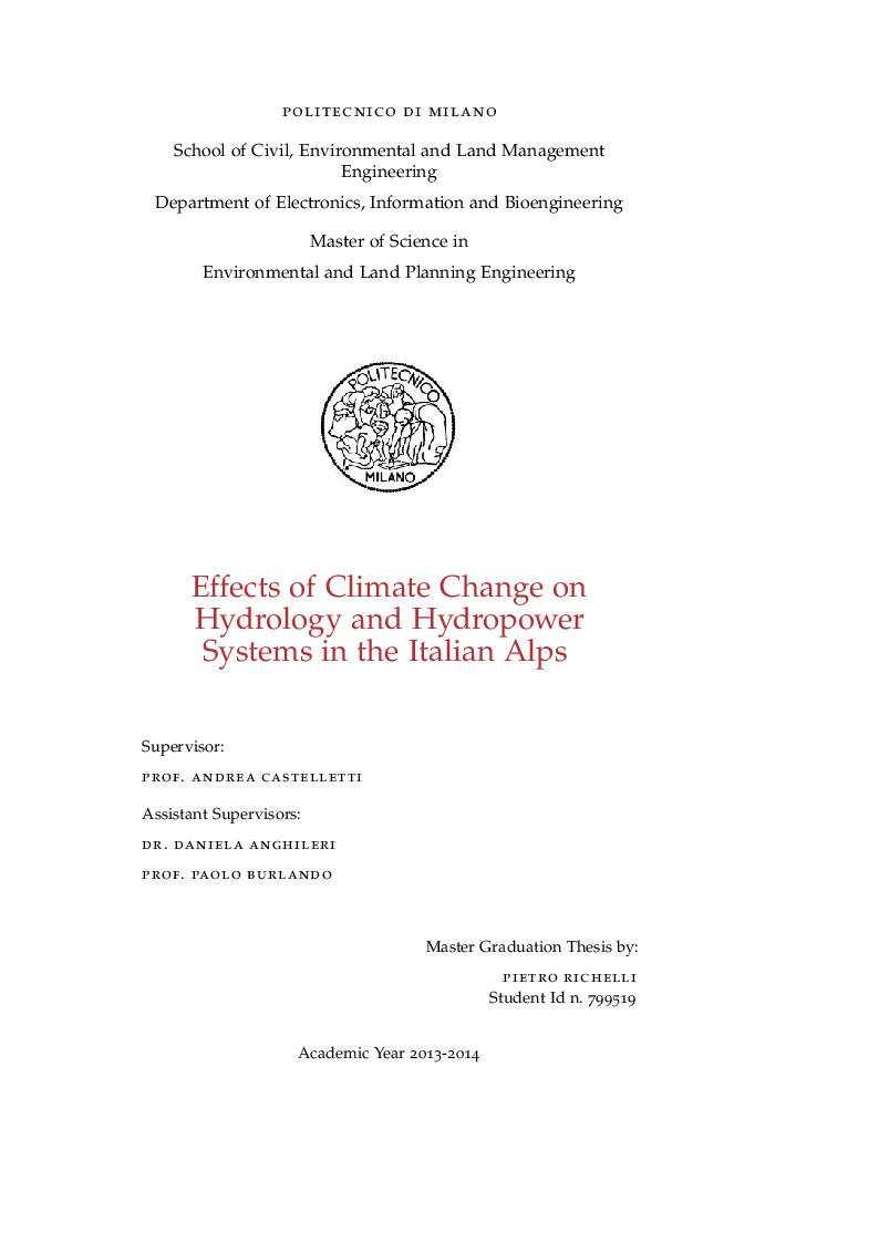 Anteprima della tesi: Effects of Climate Change on Hydrology and Hydropower Systems in the Italian Alps, Pagina 1