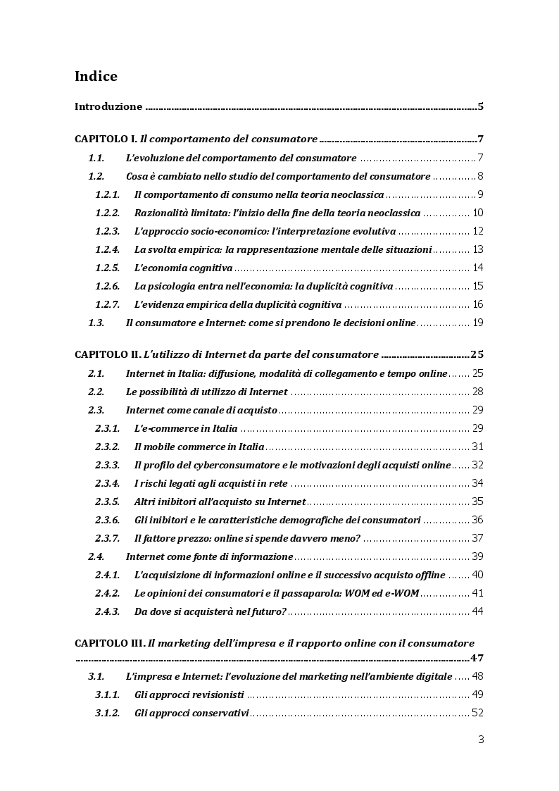 Indice della tesi: L'Evoluzione del Consumatore nell'Era di Internet, Pagina 1