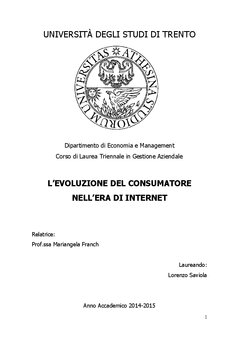 Anteprima della tesi: L'Evoluzione del Consumatore nell'Era di Internet, Pagina 1