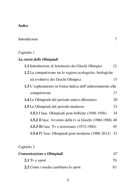 Indice della tesi: La diretta del mito. Atene 2004: come la tv racconta l'Olimpiade, Pagina 1