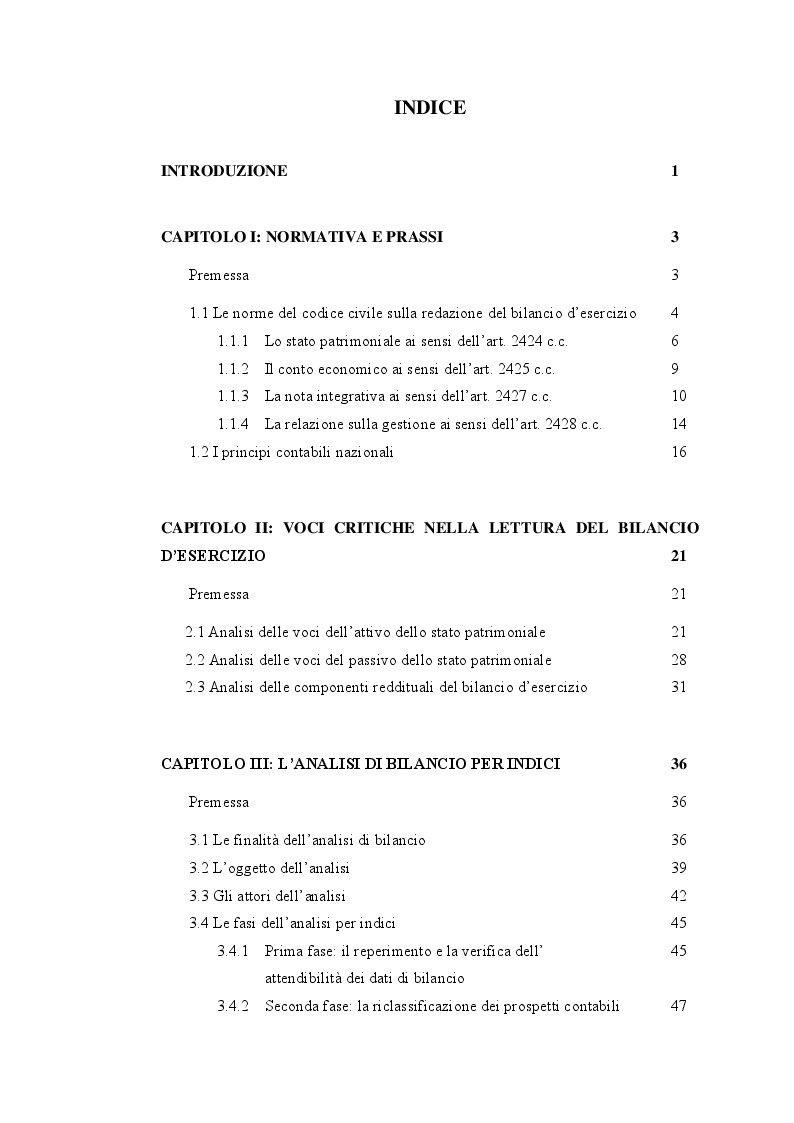 Indice della tesi: Dal bilancio civilistico all'analisi per indici: il caso Nero Giardini, Pagina 1