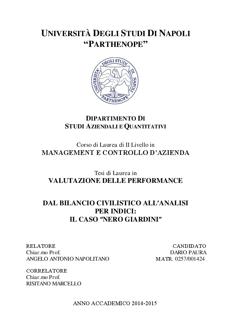Anteprima della tesi: Dal bilancio civilistico all'analisi per indici: il caso Nero Giardini, Pagina 1