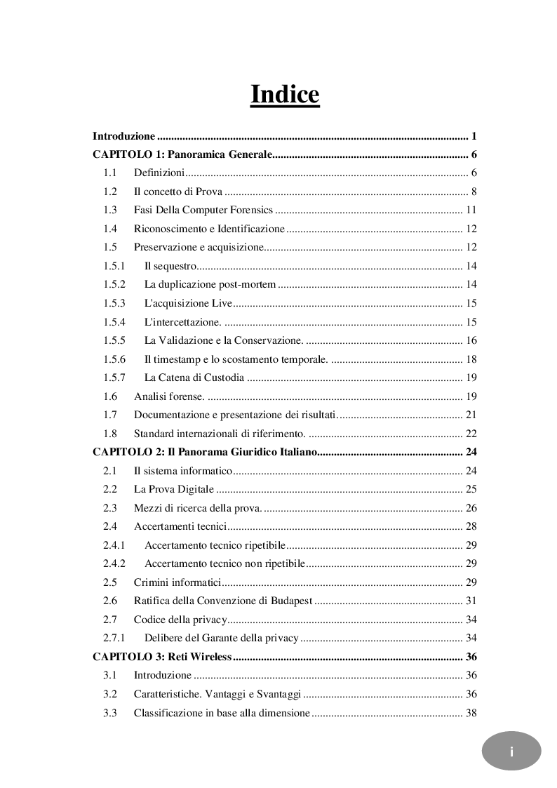 Indice della tesi: Wireless Forensics, Pagina 1