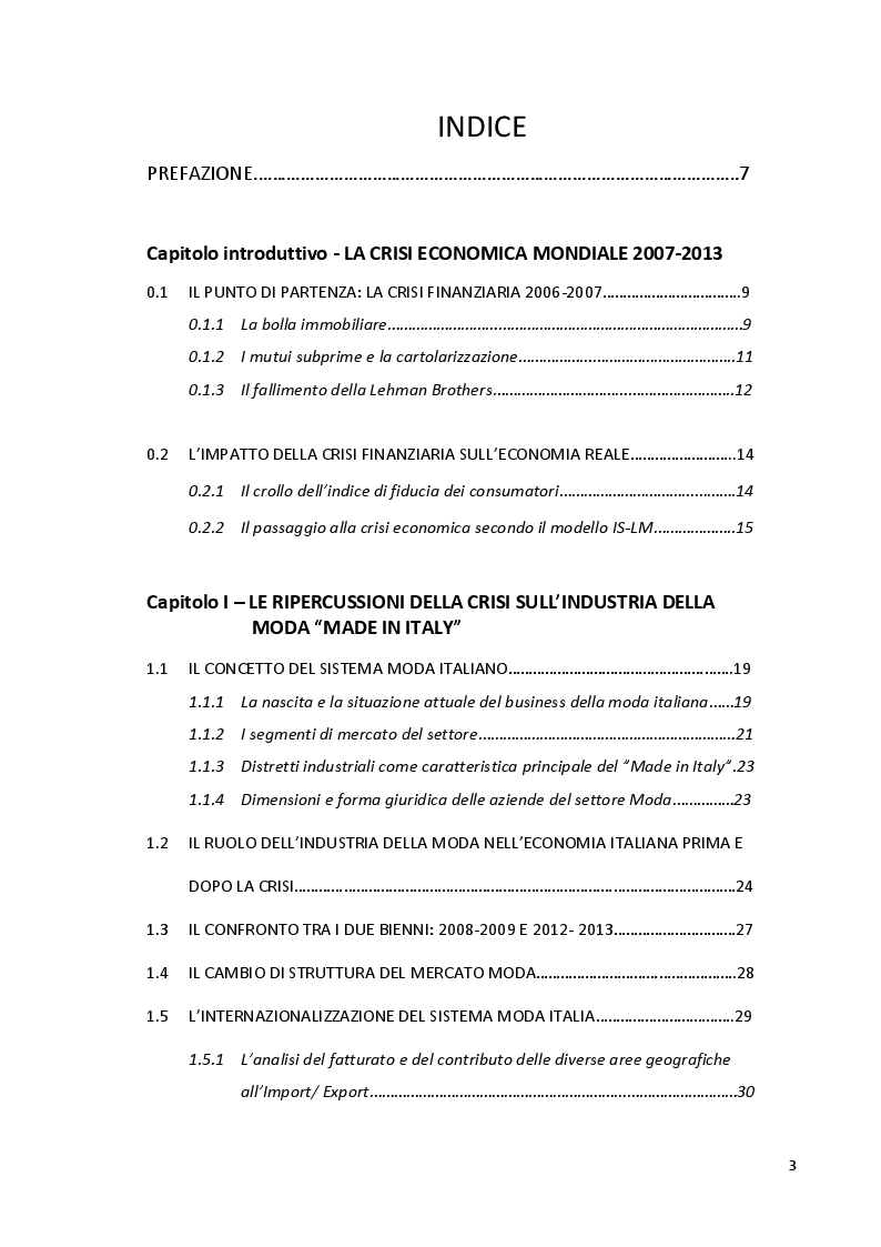 Indice della tesi: Creatività e Managerialità nelle aziende della Moda. Caso “Moschino”, Pagina 1
